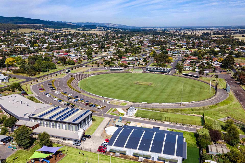 Artists impression showing an aerial view of Ted Summerton Reserve in Moe.