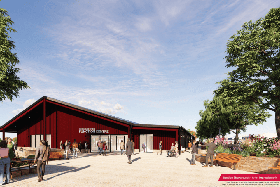 Artist impression of external Bendigo Showgrounds Function Centre 