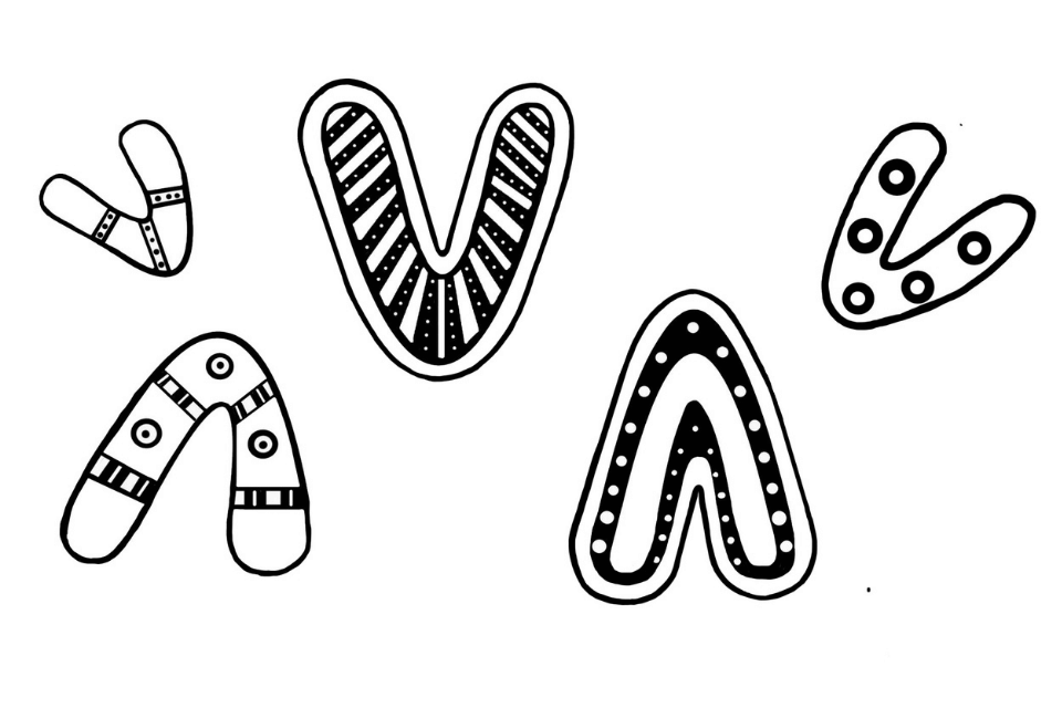 Gunaikurnai artwork boomerangs