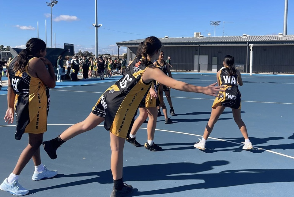 Mallee Tigers netballers on court 