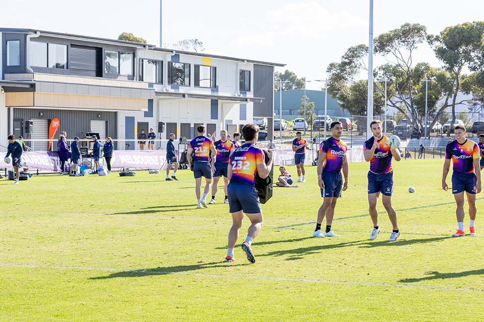 Rugby players practice at the Seabrook Reserve State Rugby League and Community-Centre opening