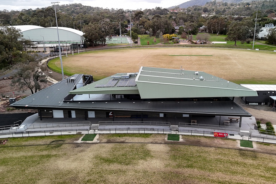 Aerial shot of Gary Tait pavilion in Kilsyth