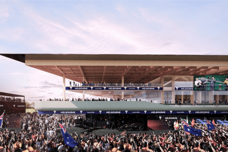 Artists impression of the new Formula 1 pit building at Albert Park Lake.