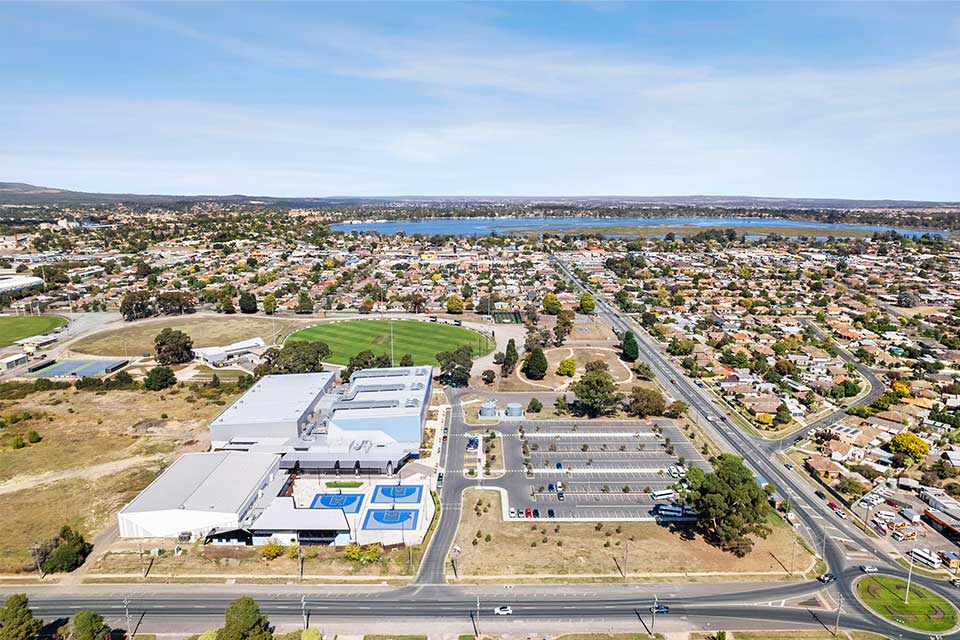 Selkirk Stadium aerial view artist impression.