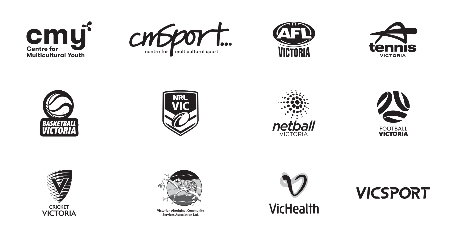 12 logos in black and white