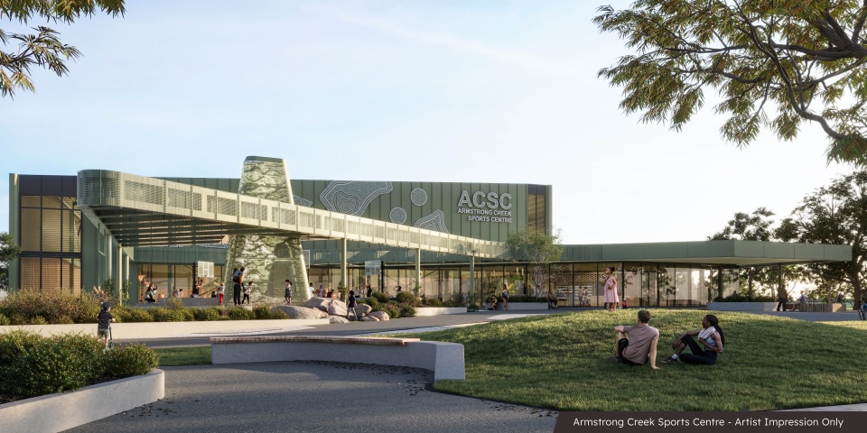 External artist render of the Armstrong Creek Sports Centre