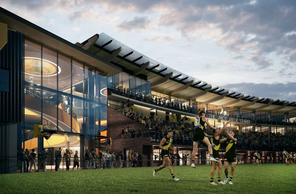 Visual render of the what the Jack Dyer Stand will look like upon completion. Visual render of the what the Jack Dyer Stand will look like upon completion