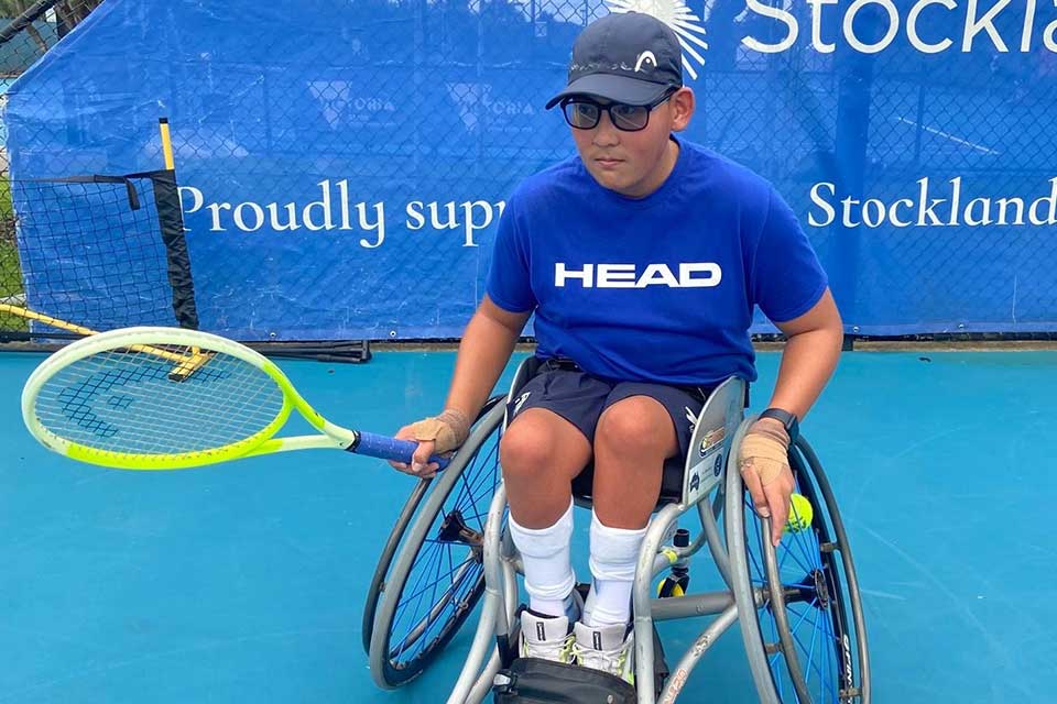 Australia’s Jin Woodman reached the semi-final in the Quad competition Jin Woodman in his wheelchair wielding a brightly colour tennis racquet.