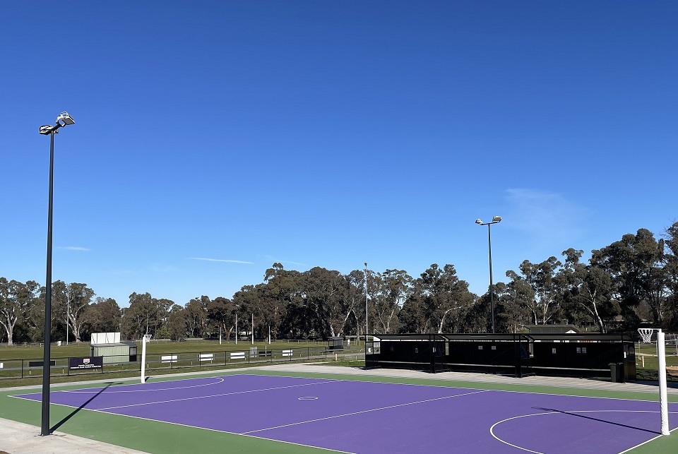 Campbells Creek netball court with football ground in the background