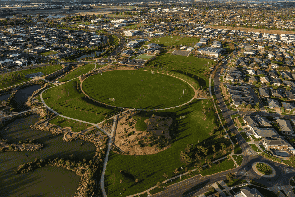 Aerial view of sports oval in Lucas. Image courtesy of City of Ballarat. Aerial view of sports oval in Lucas Ballarat