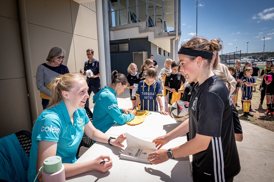 Matildas signing autographs at Surf Coast FC